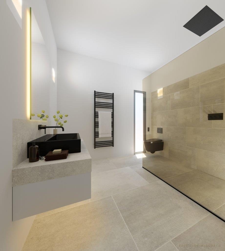 Bad mit Naturstein und Walk-in-Dusche