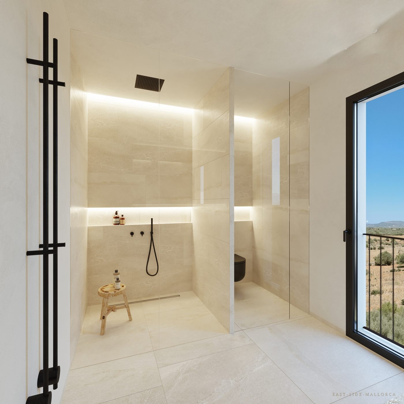Visualisierung: Walk-in-Dusche mit Landschaftsblick