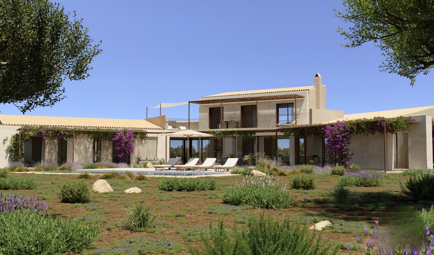 Visualisierung der Finca Son Gorem III mit Pool und mediterranem Garten